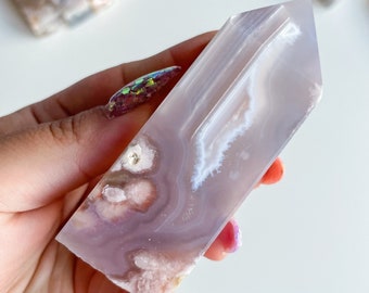 Druzy flower agate geode Crystal tower pink flower agate crystal tower healing crystal home decor