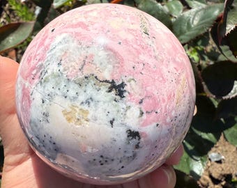 Peruvian Rhodochrosite with pyrite Sphere |pink crystal gift | pink crystal wellbeing home decoration | unique love birthday gift