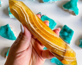 Natural yellow fluorite Double terminated crystal wand crystal healing crystal grid crystal magic home decoration meditation