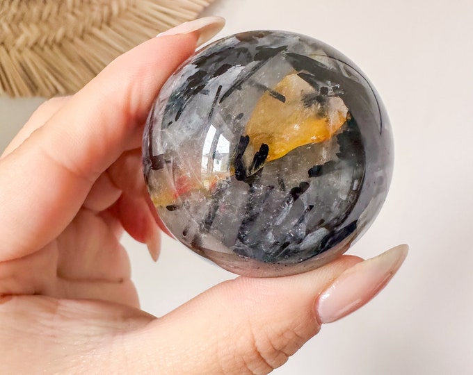 Black Tourmalated quartz crystal sphere | healing crystal home decoration  | birthstone gifts| wedding anniversary gift