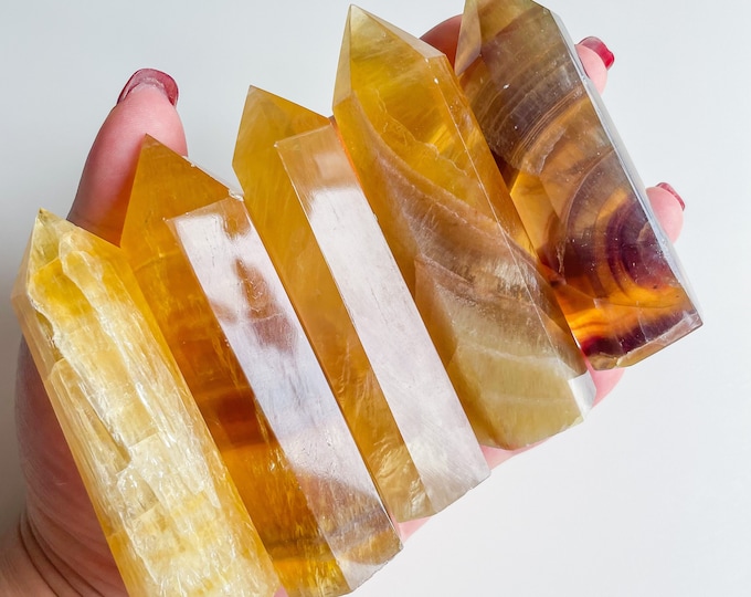 natural yellow fluorite crystal tower healing crystal