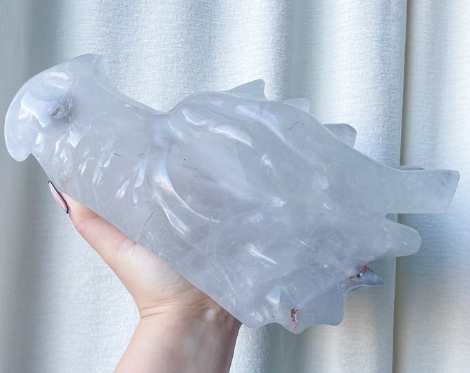 XXXL dragon head natural clear quartz with fire quartz and golden healer crystal ornament home decoration