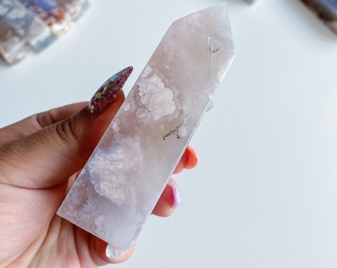 Druzy flower agate geode Crystal tower pink flower agate crystal tower healing crystal home decor