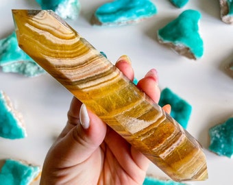 Natural yellow fluorite Double terminated crystal wand crystal healing crystal grid crystal magic home decoration meditation