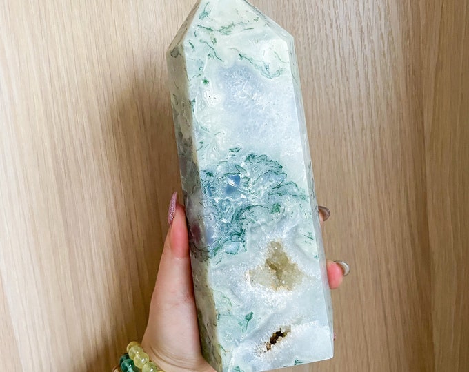 Moss agate crystal tower | moss agate home decoration | moss agate ornament | healing crystal | birthstone gifts| wedding anniversary gift