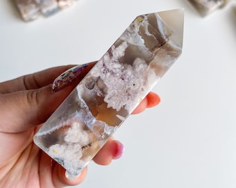 Druzy flower agate geode Crystal tower pink flower agate crystal tower healing crystal home decor