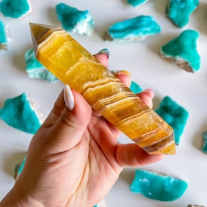 Natural yellow fluorite Double terminated crystal wand crystal healing crystal grid crystal magic home decoration meditation