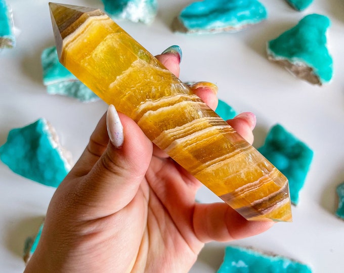 Natural yellow fluorite Double terminated crystal wand crystal healing crystal grid crystal magic home decoration meditation