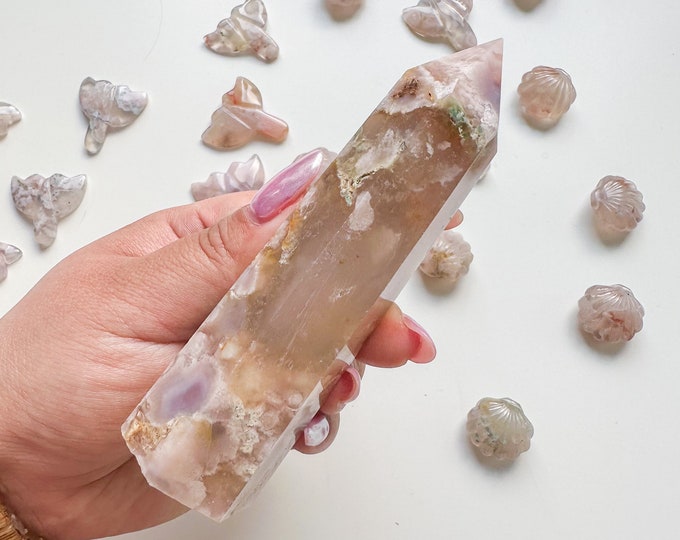 Premium lavender  flower agate (pk) Crystal tower | purple  flower agate crystal tower healing crystal home decor |unique home decor|