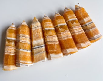 Orange calcite crystal tower|tall crystal wand healing crystal healing journey home decoration