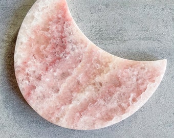 Rose pink calcite crystal moon hand carving healing crystal healing journey home decoration
