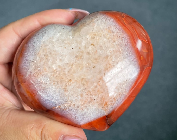 Carnelian crystal heart | exceptional puff heart carnelian | carnelian stone healing crystal | birthstone gifts| wedding anniversary gift