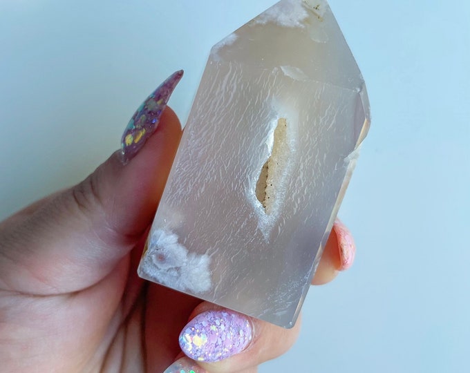 Druzy flower agate geode Crystal tower pink flower agate crystal tower healing crystal home decor