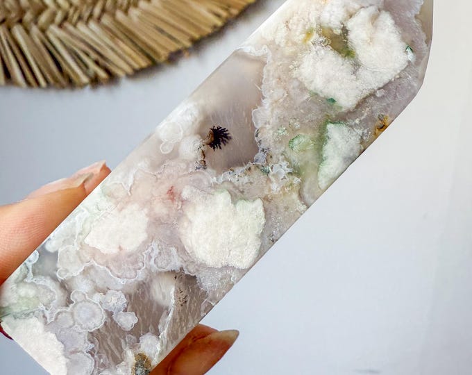 RARE Dendritic Flower agate geode Crystal tower (LY)  | High-quality flower agate crystal tower healing crystal home decor
