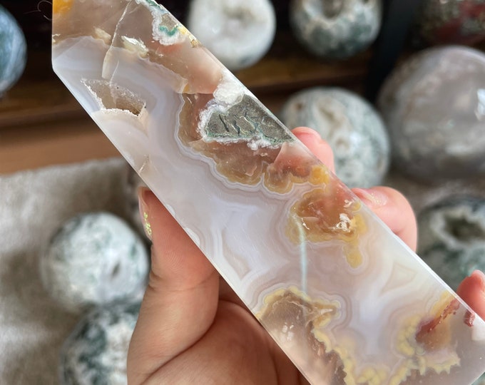 Druzy flower agate Crystal tower pink flower agate crystal tower healing crystal home decor