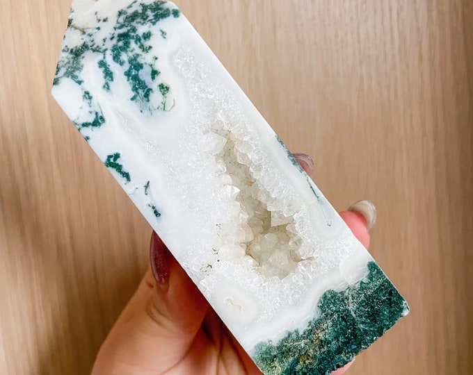 Moss agate crystal tower | moss agate home decoration | moss agate ornament | healing crystal | birthstone gifts| wedding anniversary gift