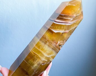 Dentritic yellow Fluorite crystal tower,yellow fluorite tower,premium fluorite crystal point, rare crystal tower,crystal home decoration