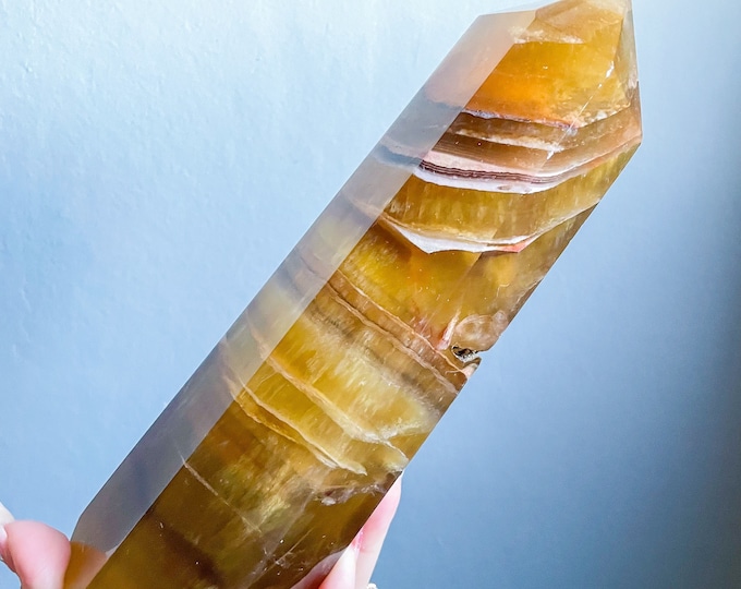 Dentritic yellow Fluorite crystal tower,yellow fluorite tower,premium fluorite crystal point, rare crystal tower,crystal home decoration