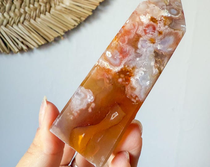 Carnelian Flower agate geode Crystal tower (LY)  | High-quality flower agate crystal tower healing crystal home decor
