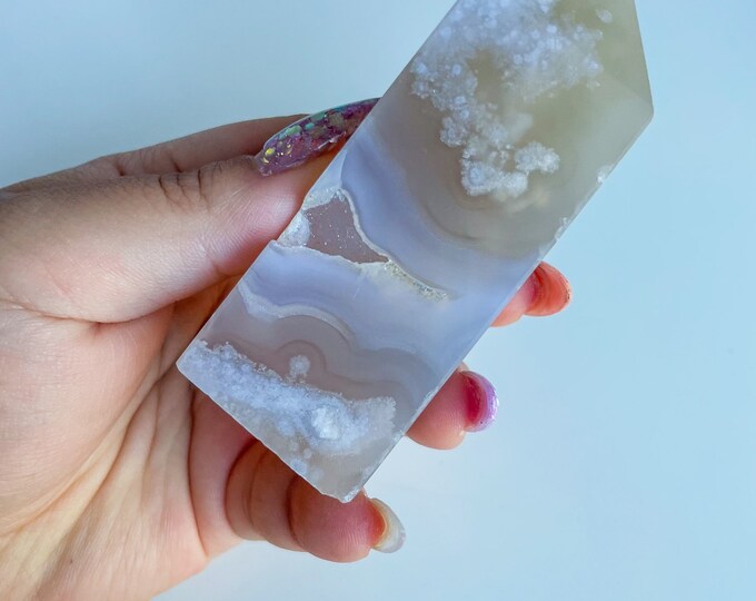 Druzy flower agate geode Crystal tower pink flower agate crystal tower healing crystal home decor