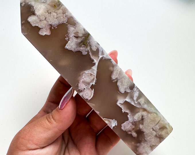 Black Flower agate crystal tower (NT) |flower agate home decoration | flower agate specimen  | unique gift| anniversary gift