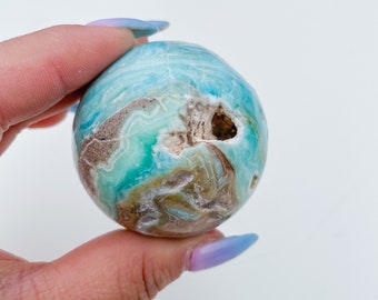 Blue aragonite crystal sphere healing crystal home decor