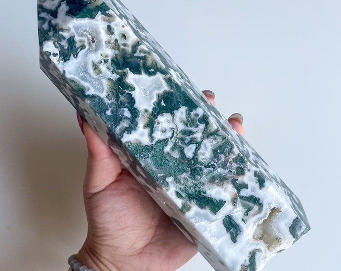 Moss agate crystal tower | moss agate home decoration | moss agate ornament | healing crystal | birthstone gifts| wedding anniversary gift