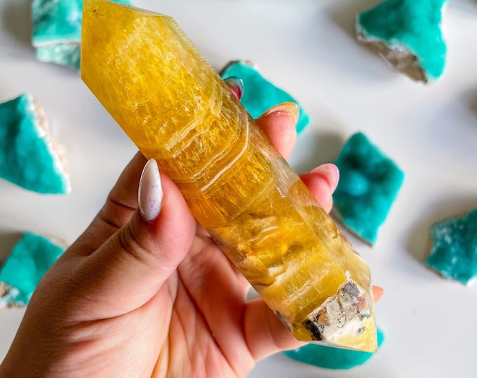 Natural yellow fluorite Double terminated crystal wand crystal healing crystal grid crystal magic home decoration meditation