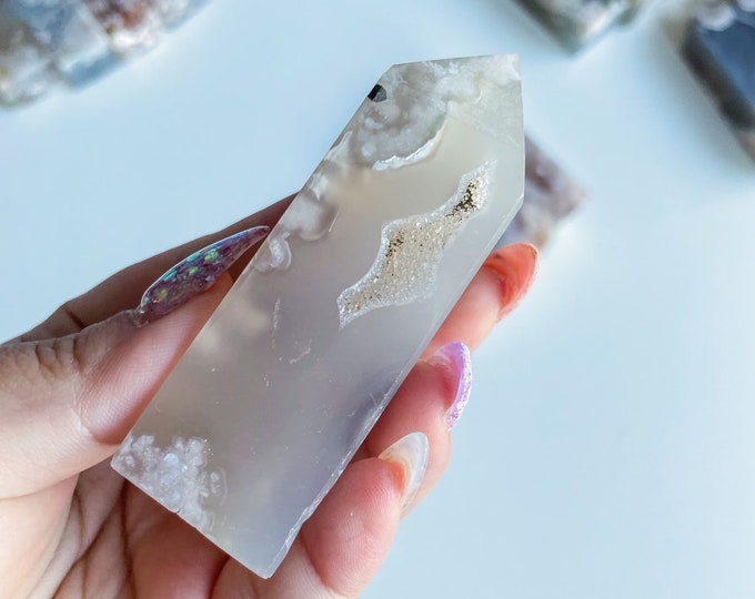 Druzy flower agate geode Crystal tower pink flower agate crystal tower healing crystal home decor