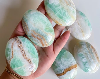 green calcite crystal palmstone healing crystal self-love journey home decoration