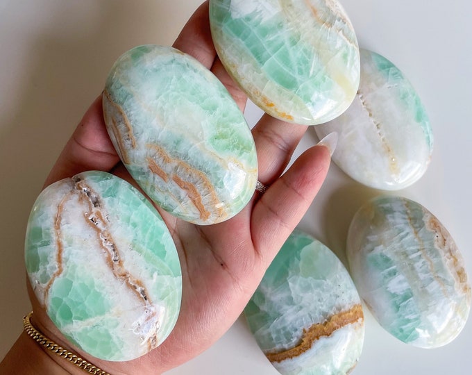 green calcite crystal palmstone healing crystal self-love journey home decoration