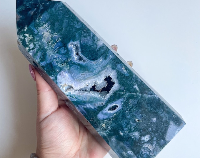 Moss agate crystal tower | moss agate home decoration | moss agate ornament | healing crystal | birthstone gifts| wedding anniversary gift