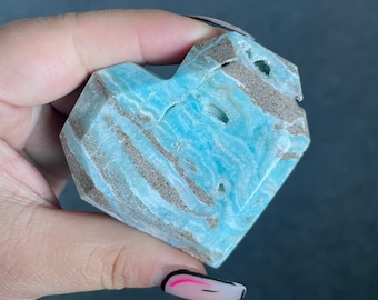 Blue aragonite heart | Caribbean calcite heart | crystal facets heart reiki healing meditation crystal healing journey home decoration