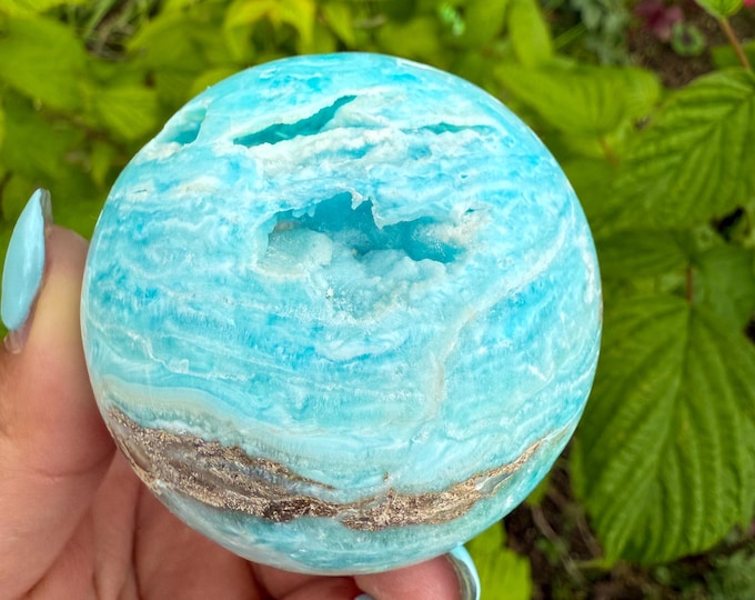 Blue aragonite crystal sphere healing crystal home decor