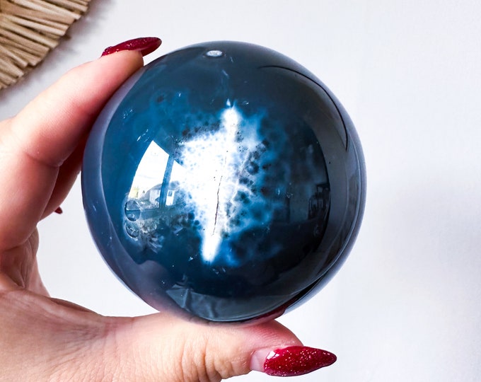 Orca Agate natural crystal sphere| unique crystal home decor| Tranquility home style | Earthy decor | Oceanic decor | unique gift idea