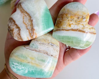 green calcite crystal heart healing crystal self-love journey home decoration