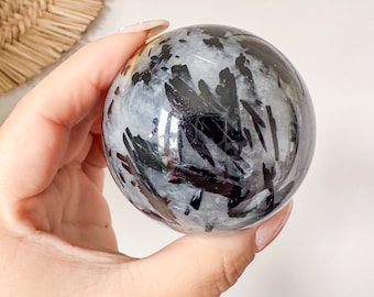 Black Tourmalated quartz crystal sphere | healing crystal home decoration  | birthstone gifts| wedding anniversary gift