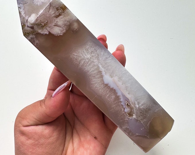 Black Flower agate crystal tower (NT) |flower agate home decoration | flower agate specimen  | unique gift| anniversary gift