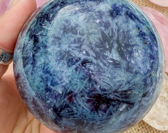 Aquamarine Crystal Sphere with Lepidolite, Tourmaline & Smoky Quartz | Natural Gemstone Sphere | Crystal Decor | Collector Gift