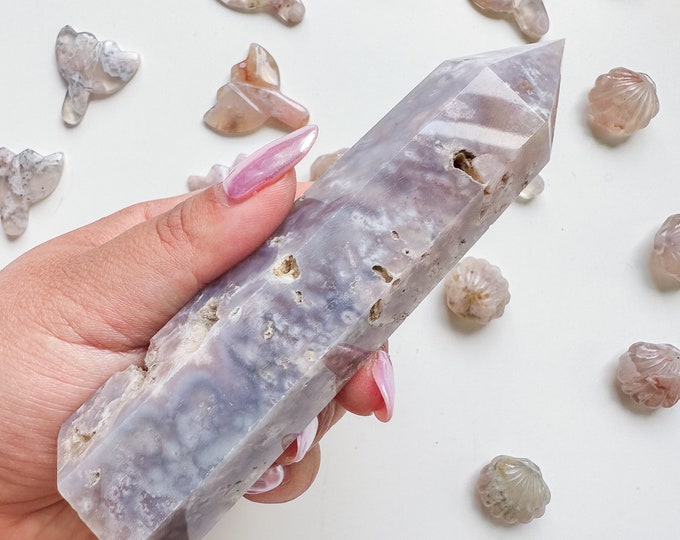 Lavender flower agate (pk) Crystal tower | pink flower agate crystal tower healing crystal home decor |crystal gift |unique home decor|