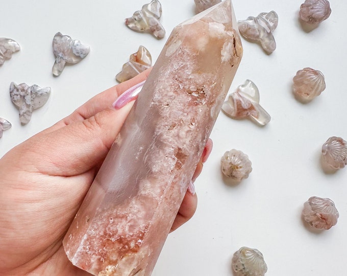 Premium pink flower agate (pk) Crystal tower | pink flower agate crystal tower healing crystal home decor |crystal gift |unique home decor|