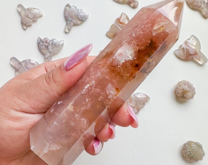 Premium pink flower agate (pk) Crystal tower | pink flower agate crystal tower healing crystal home decor |crystal gift |unique home decor|