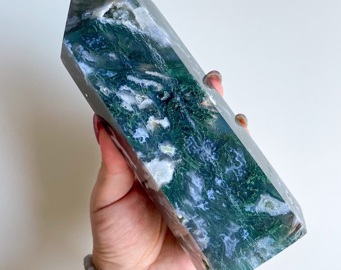 Moss agate crystal tower | moss agate home decoration | moss agate ornament | healing crystal | birthstone gifts| wedding anniversary gift