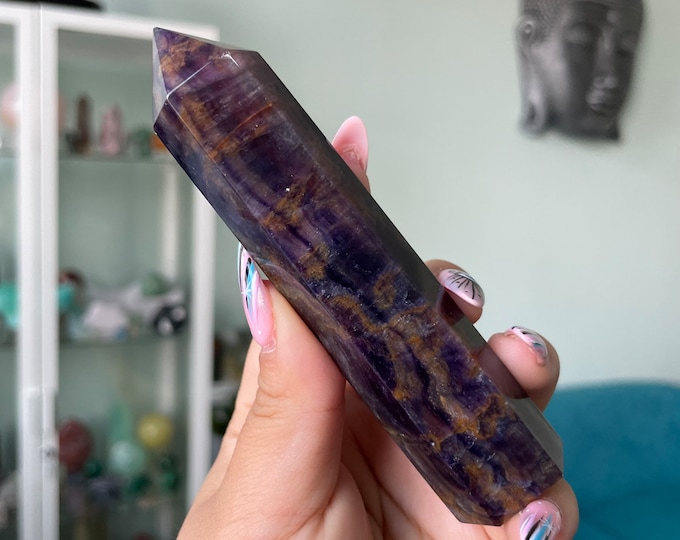 Purple silk fluorite high quality natural crystal tower healing crystal