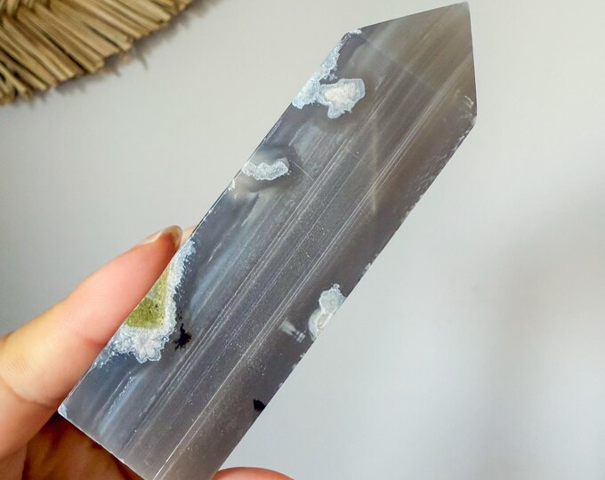 Premium Black flower agate crystal tower healing crystal home decor
