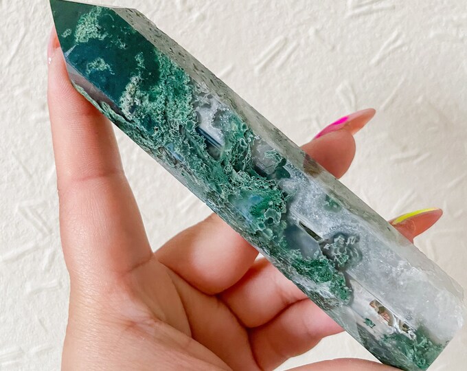 Moss agate crystal tower | moss agate home decoration | moss agate ornament | healing crystal | birthstone gifts| wedding anniversary gift