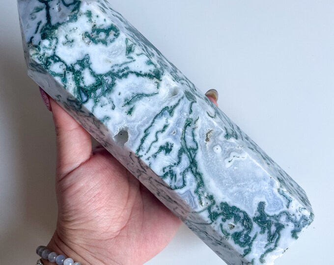 Moss agate crystal tower | moss agate home decoration | moss agate ornament | healing crystal | birthstone gifts| wedding anniversary gift