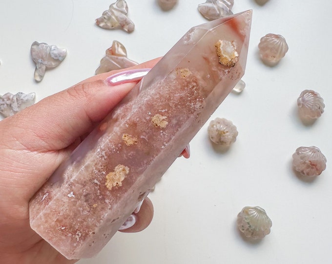 Premium pink flower agate (pk) Crystal tower | pink flower agate crystal tower healing crystal home decor |crystal gift |unique home decor|