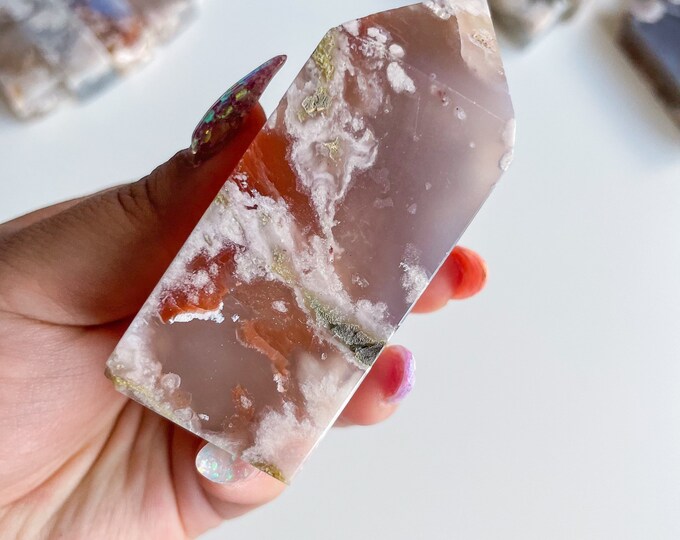 Druzy flower agate geode Crystal tower pink flower agate crystal tower healing crystal home decor