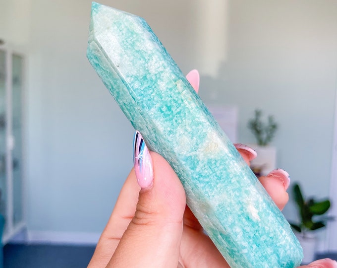 Amazonite high quality silver shimmer natural amazonite crystal tower healing crystal